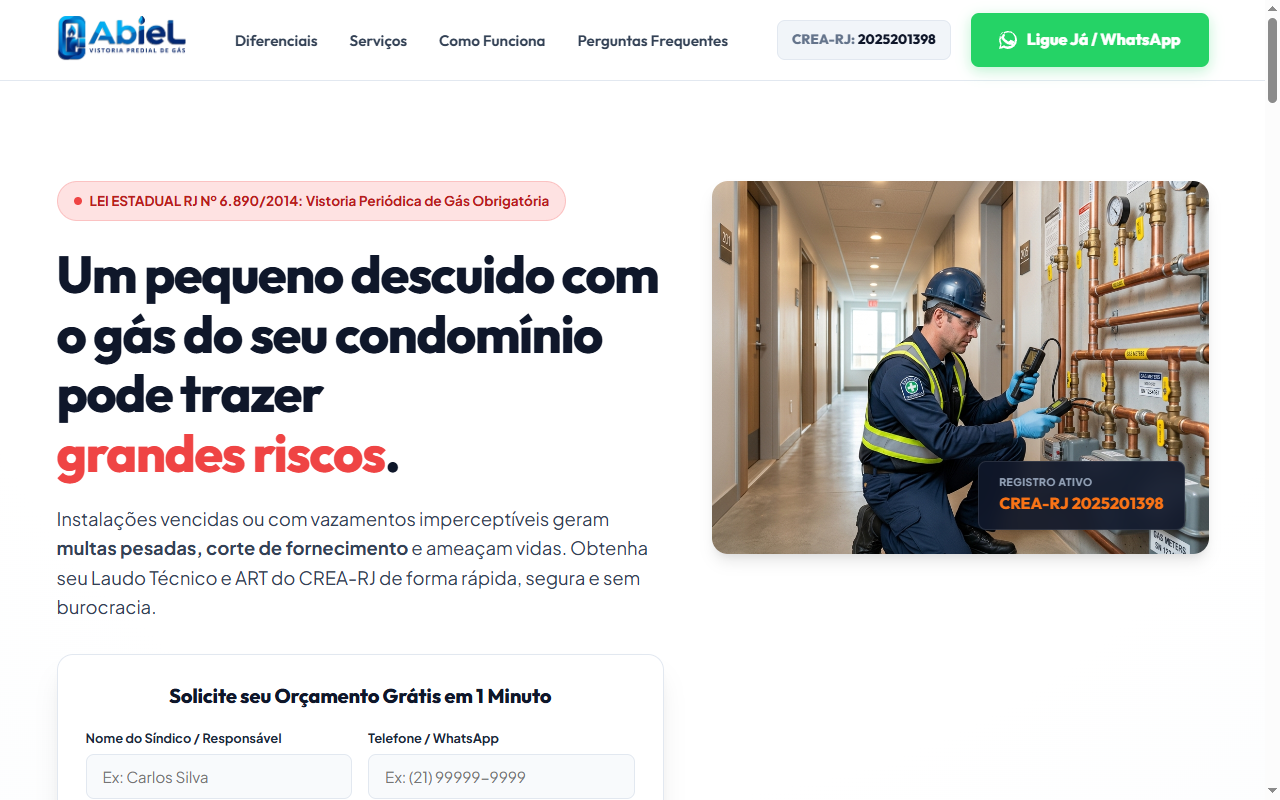 Preview do site Abiel Vistoria de Gás Predial