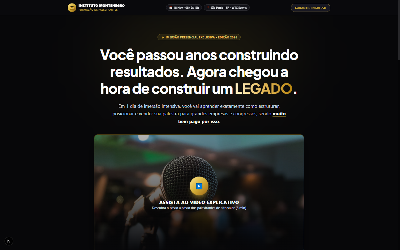 Preview do site Ser Palestrante • Instituto Montenegro