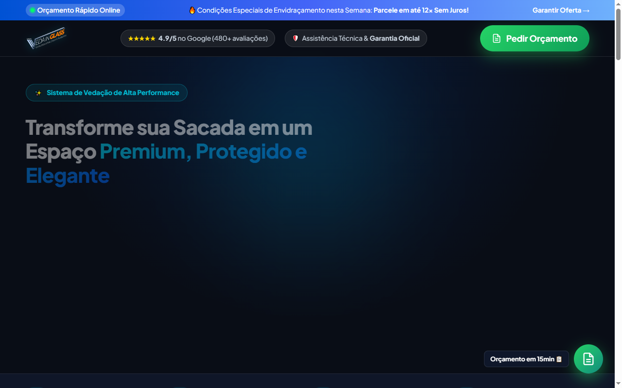 Preview do site Veda in Glass • Envidraçamento